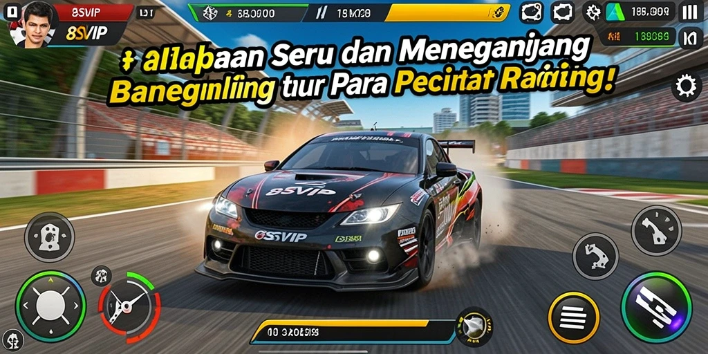 Gameplay balapan seru di 8SVIP dengan mobil kustomisasi.