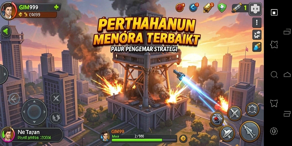 Tampilan gameplay GIM999 yang penuh aksi Tower Defense.