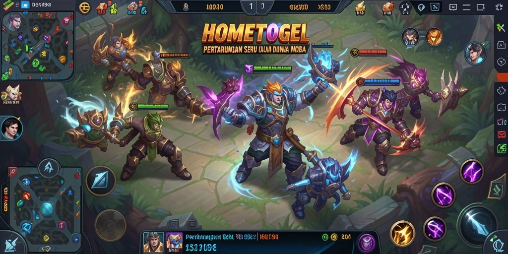 Tampilan seru pertarungan dalam HOMETOGEL MOBA.