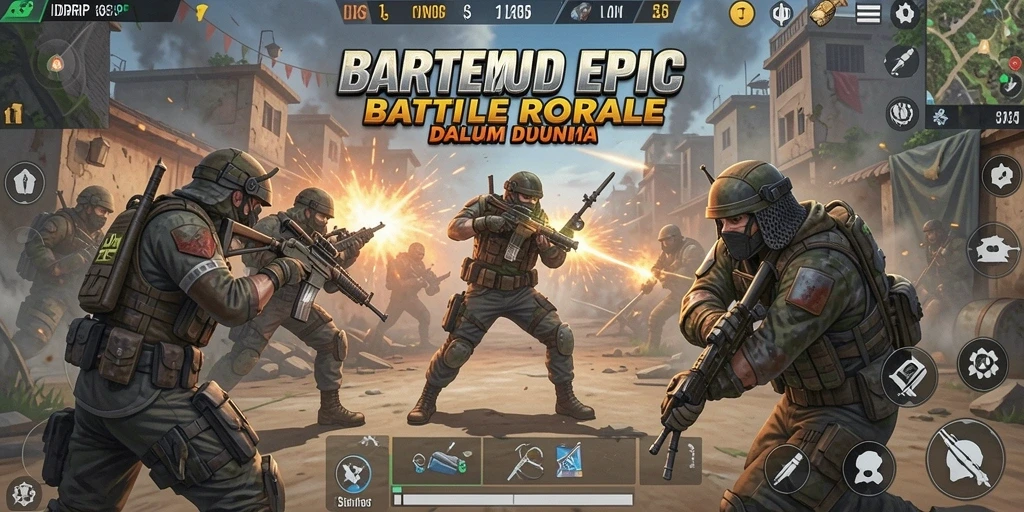 Tampilan gameplay mendebarkan dari pertempuran Battle Royale di IDRRP.