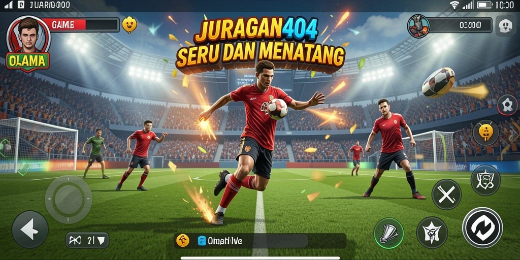 Screenshot utama JURAGAN404 menampilkan aksi seru dalam pertandingan olahraga.