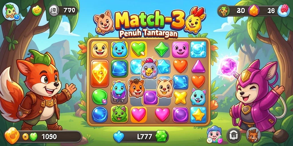 Tampilan gameplay L777 yang menarik dengan elemen Match-3.