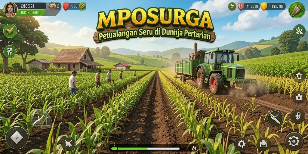 Tangkapan layar gameplay MPOSURGA yang menunjukkan aktivitas bertani.