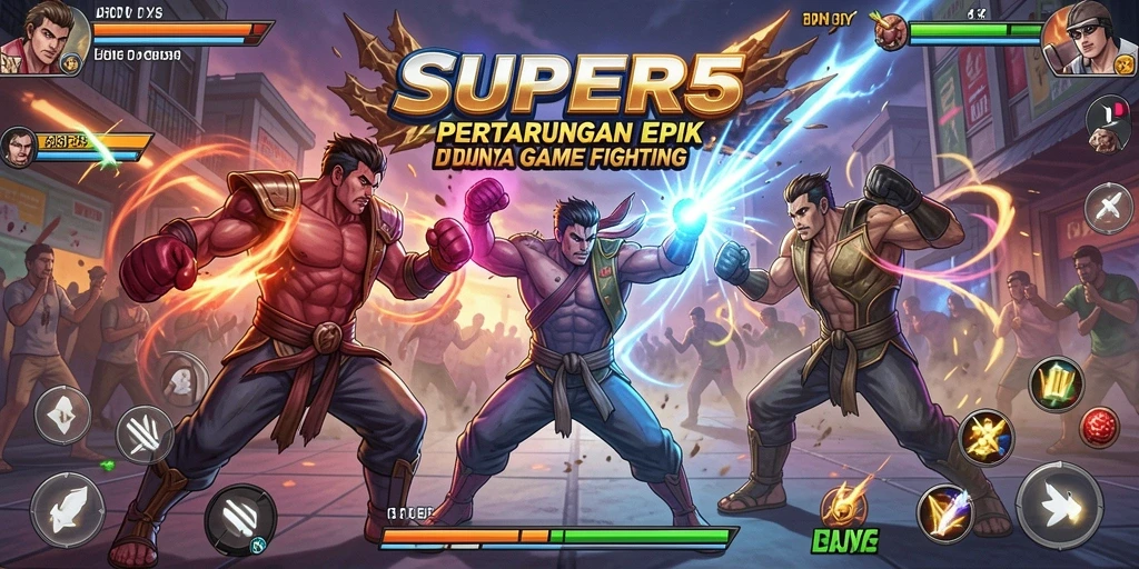 Tangkapan layar gameplay SUPER5 yang menampilkan pertarungan seru dan aksi dinamis.