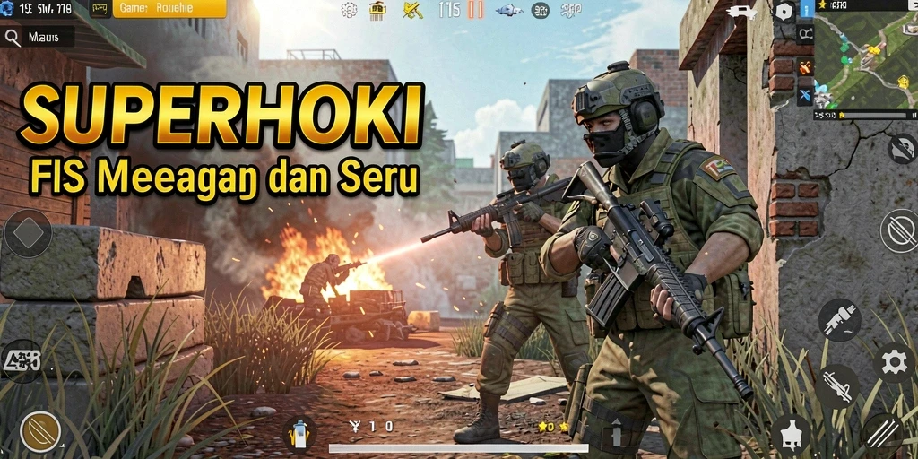 Gameplay seru SUPERHOKI dengan aksi tembak-menembak yang intens.