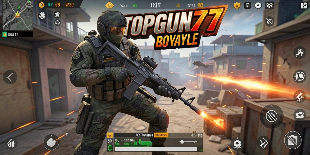 Tangkapan layar dari aksi seru battle royale di TOPGUN77.