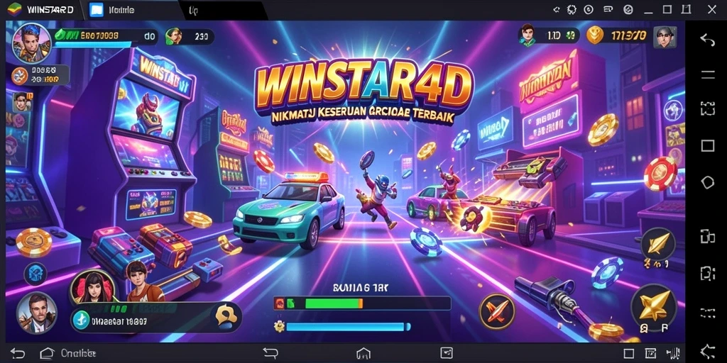 Tampilan gameplay seru dari WINSTAR4D dengan berbagai level dan karakter.
